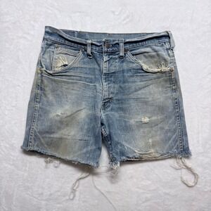 Roebucks Mens‎ Distressed Denim Jean Shorts Cut Off Frayed Blue Size 32